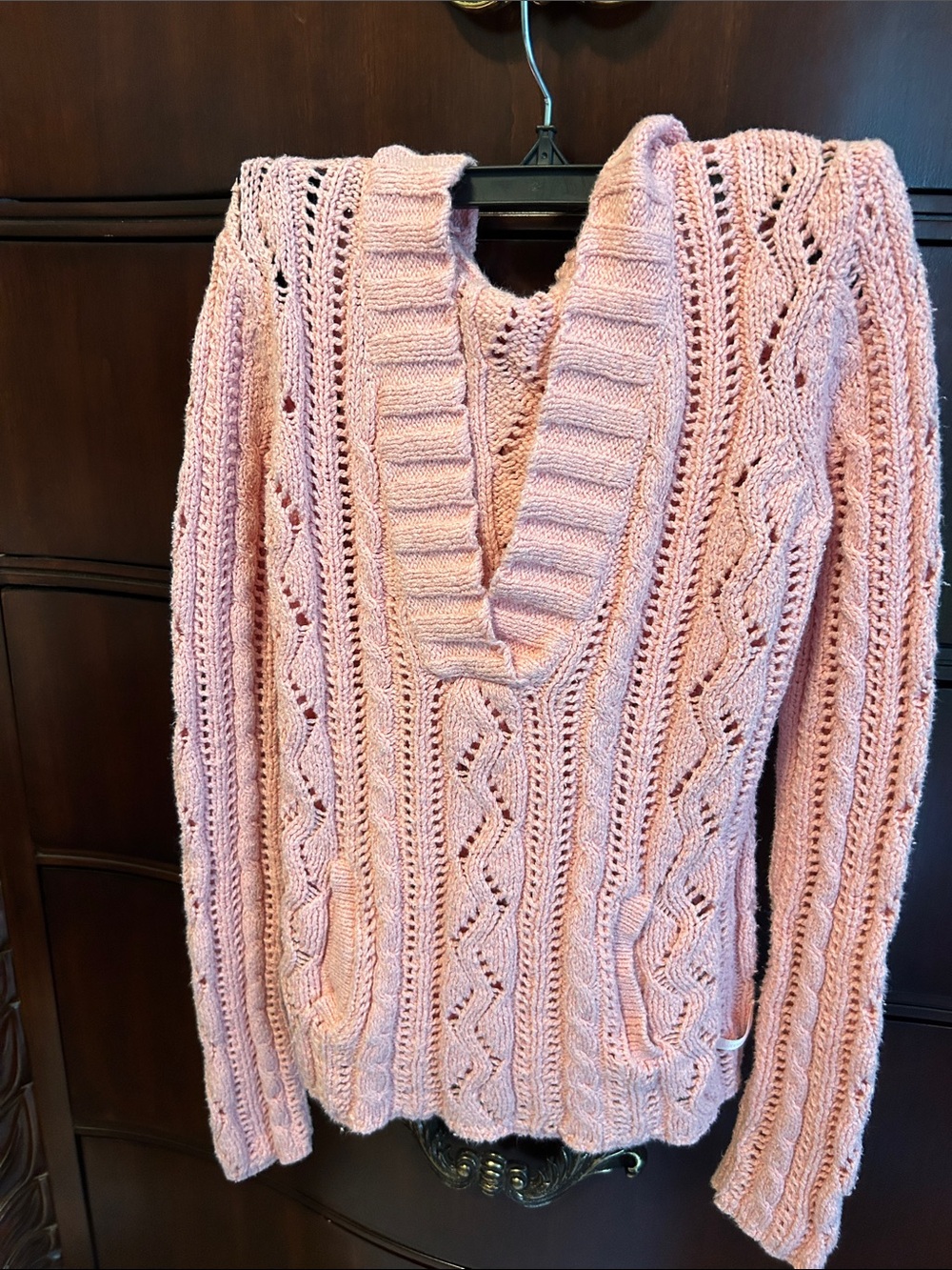 Girls Pink V-Neck Cable Knit Sweater